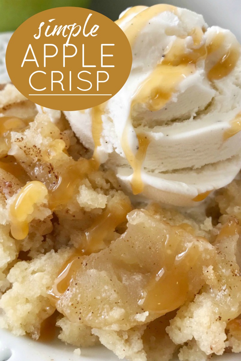 Apple Crisp Recipe | Simple Apple Crisp is a quick & easy apple crisp recipe. Soft apples with a sugar cookie shortbread topping. Simple ingredients and easy enough for anyone to make. Serve with a scoop of ice cream and caramel drizzle for the best apple dessert. #applerecipes #appledessertrecipes #dessert #applecrisp #fallbaking #recipeoftheday