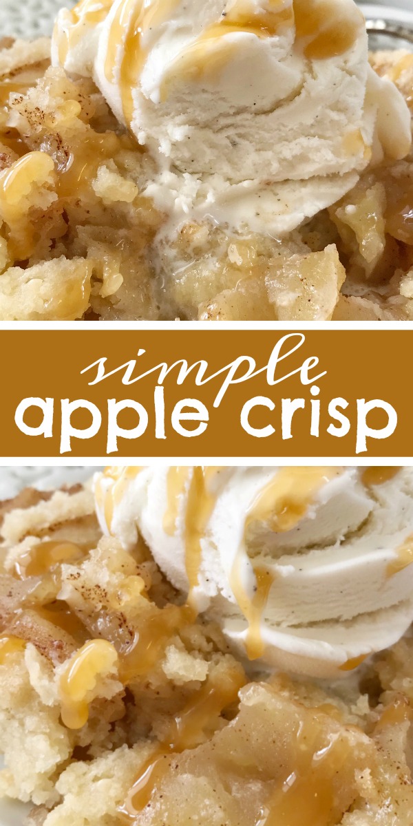 Simple Apple Crisp Recipe | Apple Crisp | Apple Dessert | Simple apple crisp is a quick & easy apple crisp recipe. Soft apples with a sugar shortbread topping. Simple ingredients and easy enough for anyone to make. Serve with a scoop of ice cream for the best dessert. #applerecipe #apples #appledessert #applecrisp #easydessertrecipe #easyrecipe