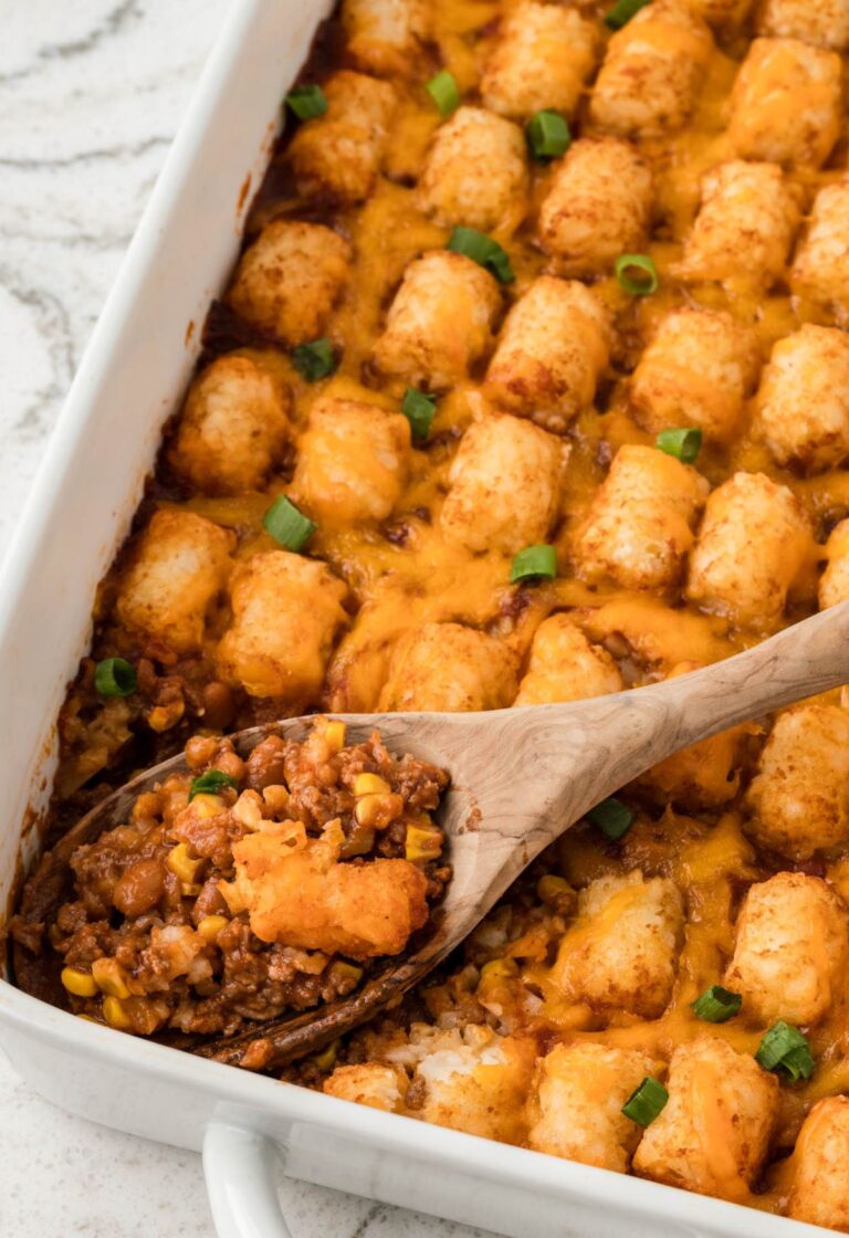 A casserole with tater tots on top