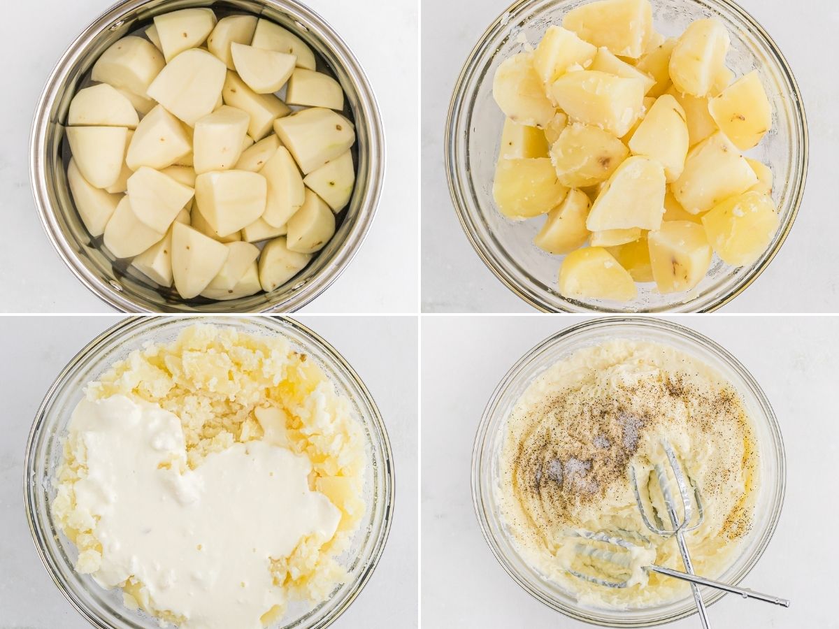 How to make cream cheese mashed potatoes with step by step photos showing the directions needed.