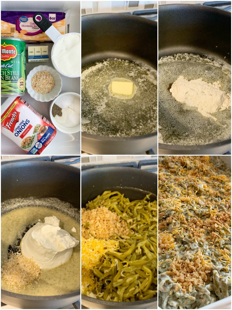 Green bean casserole recipe. Canned green beans, cheese, french fried onions, and a few seasonings is all you need for the best green bean casserole. This green bean casserole has no mushrooms and no creamed soups in it!