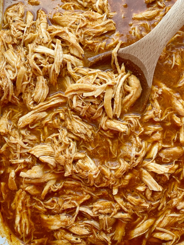 BBQ Root Beer Chicken is an easy 6 ingredient crock pot recipe! Perfectly moist, tender, fall apart shredded chicken that's perfect for sandwiches. 