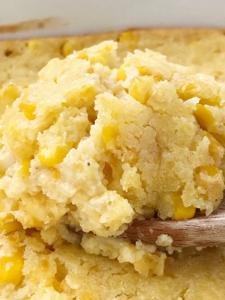 Sweet Corn Casserole | Corn Casserole | Thanksgiving Recipe | Classic sweet corn casserole is a comforting side dish that is also great for a Holiday dinner. This corn casserole uses creamed corn, gold n' white corn, sour cream, and a package of cornbread mix. #casserole #corncasserole #thanksgivingrecipe #recipeoftheday #sidedish 