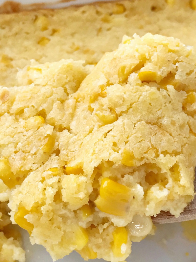 Sweet Corn Casserole | Corn Casserole | Thanksgiving Recipe | Classic sweet corn casserole is a comforting side dish that is also great for a Holiday dinner. This corn casserole uses creamed corn, gold n' white corn, sour cream, and a package of cornbread mix. #casserole #corncasserole #thanksgivingrecipe #recipeoftheday #sidedish 