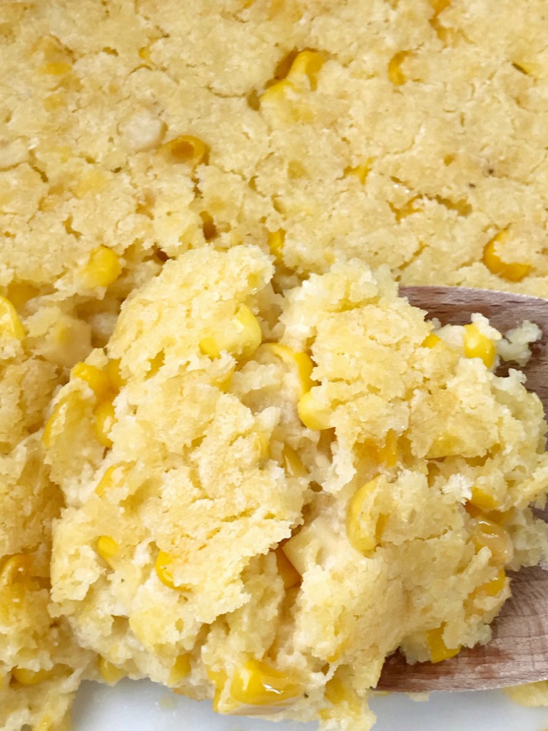 Sweet Corn Casserole | Corn Casserole | Thanksgiving Recipe | Classic sweet corn casserole is a comforting side dish that is also great for a Holiday dinner. This corn casserole uses creamed corn, gold n' white corn, sour cream, and a package of cornbread mix. #casserole #corncasserole #thanksgivingrecipe #recipeoftheday #sidedish