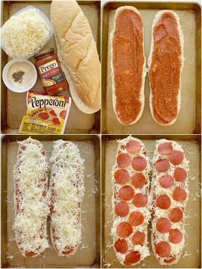 French Bread Pizza is perfectly crispy on the outside. No soggy pizza here! Topped with a jar of pizza sauce with added seasonings, pepperoni, and lots of cheese. It's a 30 minute dinner that's perfect for a busy weeknight meal.