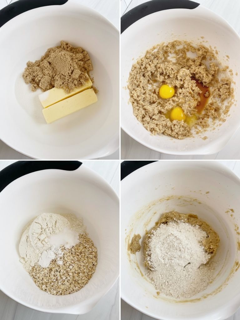 How to make oatmeal cookies with step-by-step pictures in a collage photo.