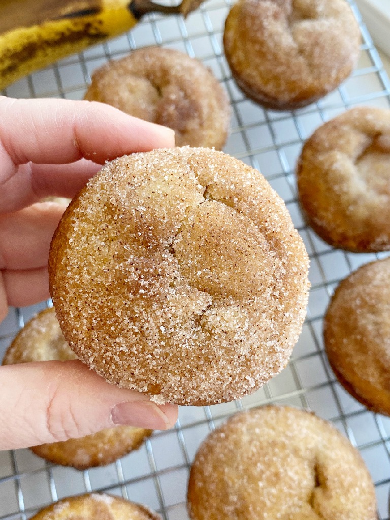 Banana Muffins are soft, bake up perfectly round, and topped with cinnamon & sugar. One bowl is all you need to make the best banana bread muffins. No mixer needed!