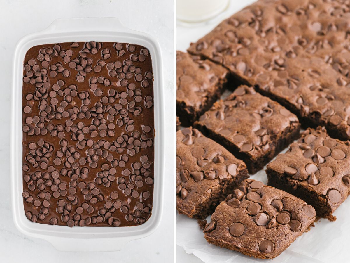 Step by step photo instructions for how to make chocolate chips brownies.