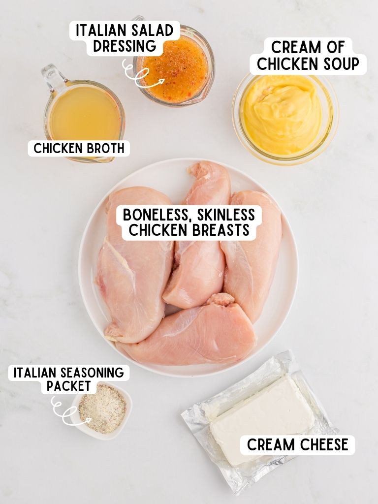 Ingredients needed to make this recipe with each one labeled in black text with what it is. 