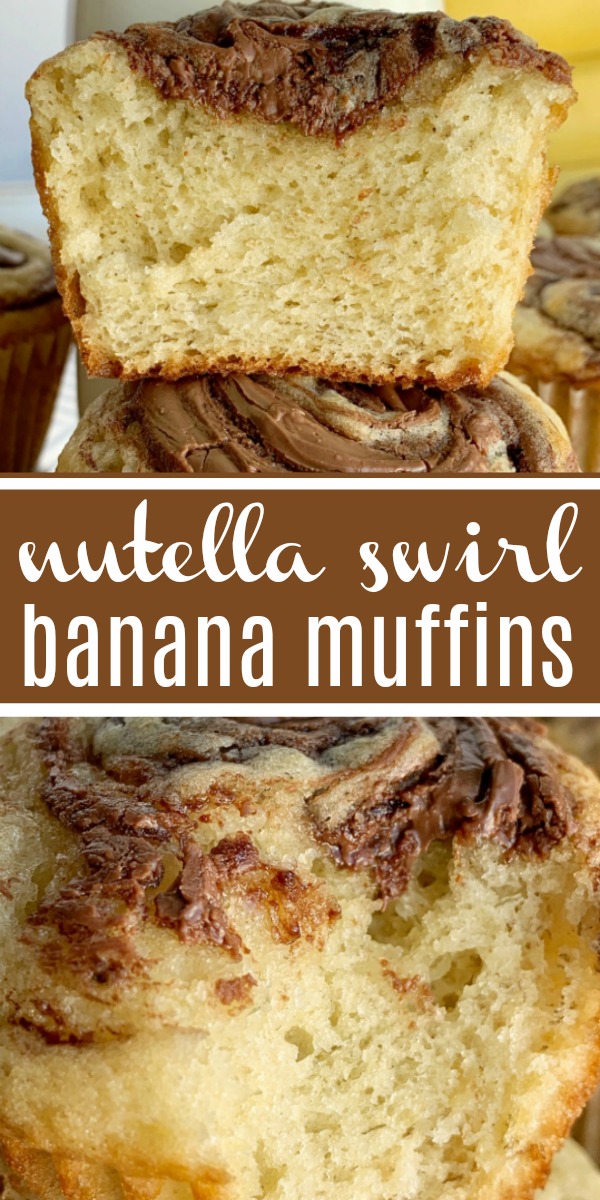 Nutella Swirl Banana Muffins | Banana Muffins | Nutella Recipes | Banana muffins with a sweet Nutella swirl on top! The perfect banana muffin recipe with Nutella. A great after school snack and a delicious way to use up those ripe brown bananas. #muffinrecipes #bananamuffins #snackideas #snackrecipes #recipeoftheday #easyrecipeideas