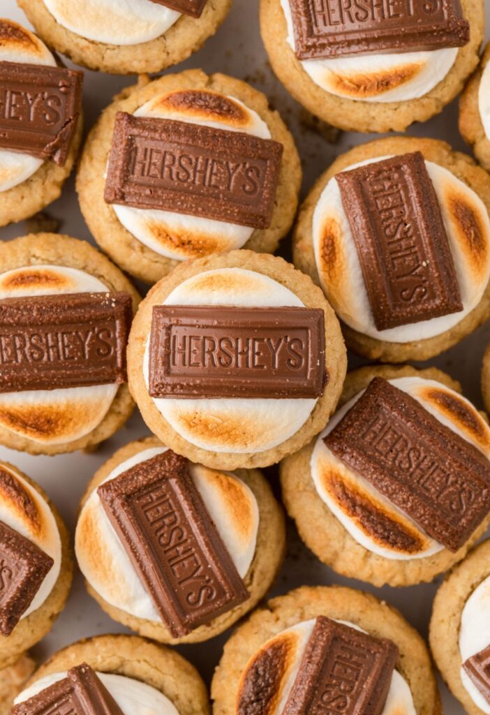top shot of a pile of smores cookies cups