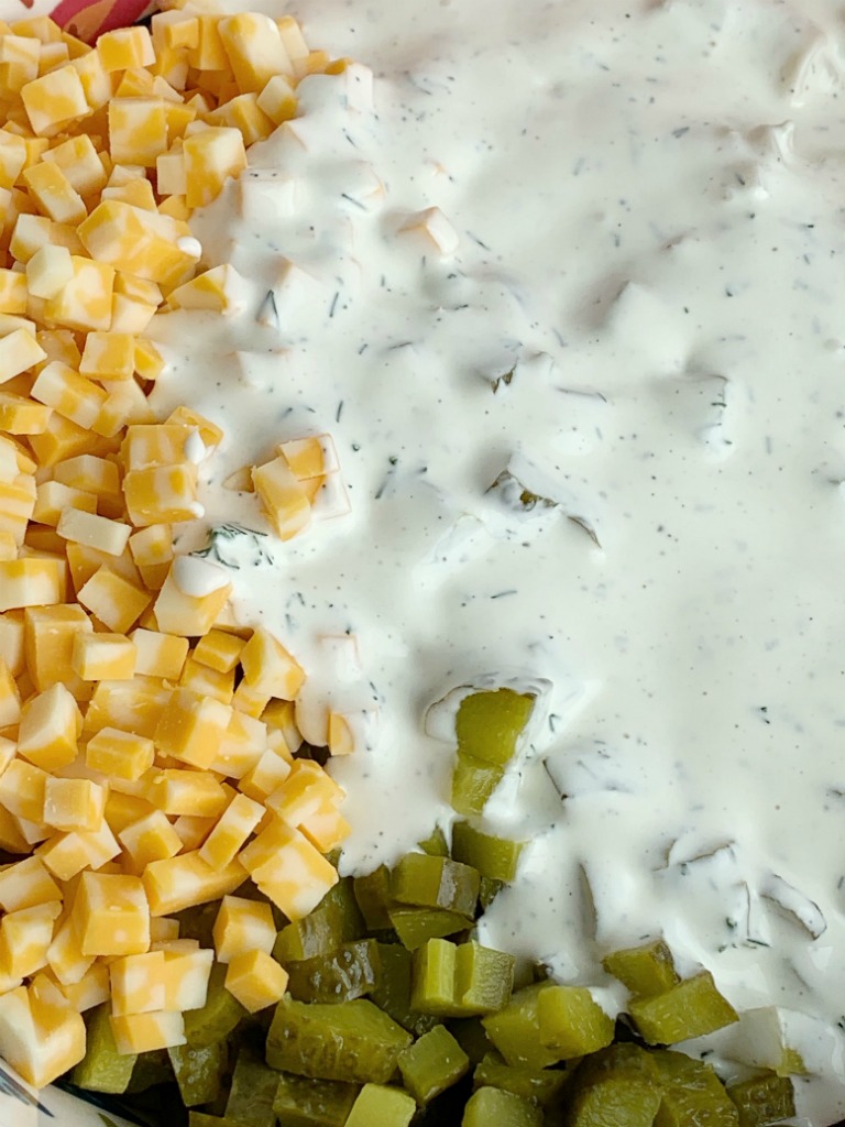 Creamy homemade dill dressing for dill pickle pasta salad
