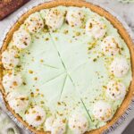 Top view of the sliced no bake pistachio pie