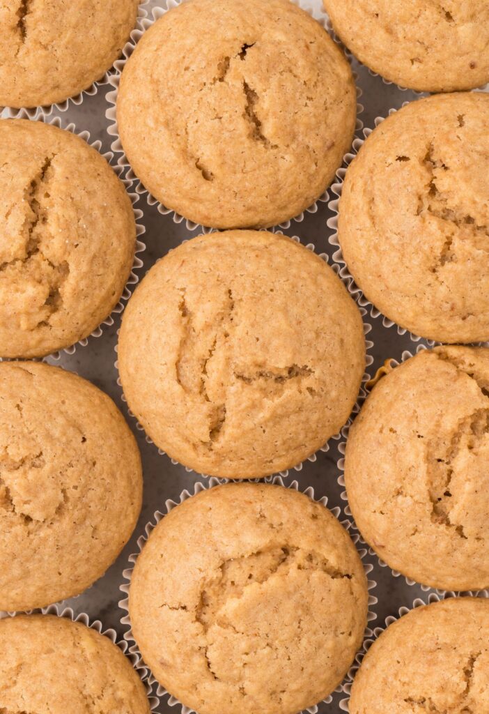 Top view of the applesauce muffins once they have been baked.