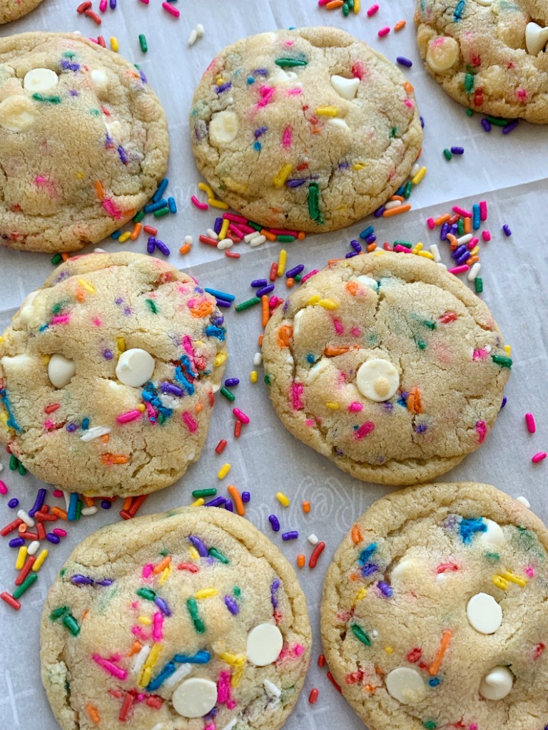 White Chocolate Funfetti Pudding Cookies | Pudding Cookie Recipe | Funfetti Cookies | Funfetti Cookies are loaded with white chocolate, funfetti sprinkles, and instant pudding mix which makes them so thick, chewy, buttery, and soft-baked! These funfetti cookies will stay soft for days! #cookierecipe #cookies #puddingcookies #dessertrecipe #easyrecipe #recipeoftheday