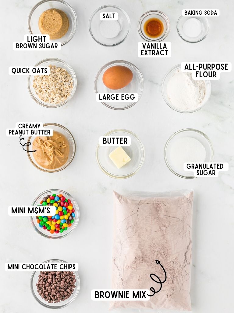 Ingredients needed to make this recipe on a white background. Each ingredient is labeled in black text with what it is. 