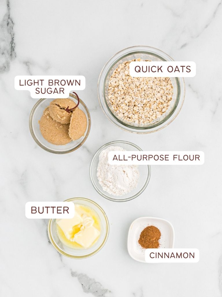 Ingredients needed to make this recipe with each one labeled in text with what it is. 