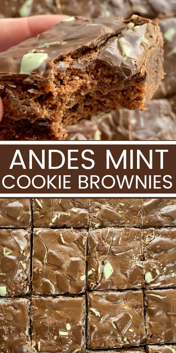 Andes Mint Cookie Brownies have a homemade brownie base filled with mint cookies and the frosting is just melted Andes Mint chocolates! #mintbrownies #brownierecipes #homemadebrownies #mintchocolate #desserts #dessertrecipes #recipeoftheday