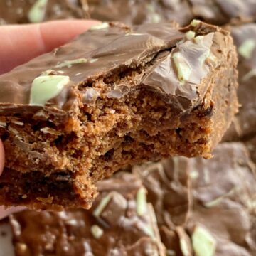 Andes Mint Cookie Brownies have a homemade brownie base filled with mint cookies and the frosting is just melted Andes Mint chocolates! These brownies are crazy delicious and perfect for all mint chocolate fans.