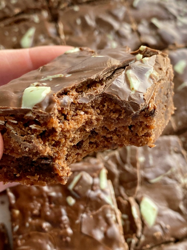 Andes Mint Cookie Brownies have a homemade brownie base filled with mint cookies and the frosting is just melted Andes Mint chocolates! These brownies are crazy delicious and perfect for all mint chocolate fans.