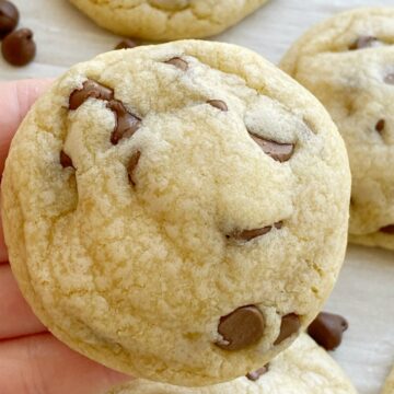 The best Chocolate Chip Cookie Recipe! No chilling required and only one bowl. Ultra thick and super soft recipe for a classic chocolate chip cookie.