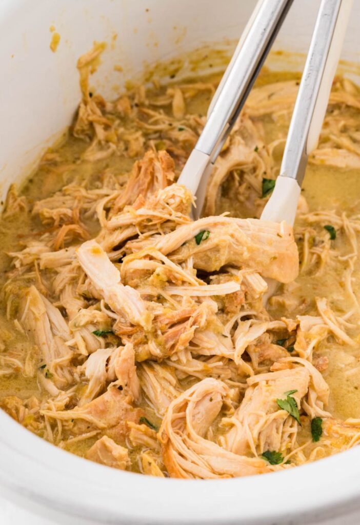 close up of the shredded chicken in the creamy sauce