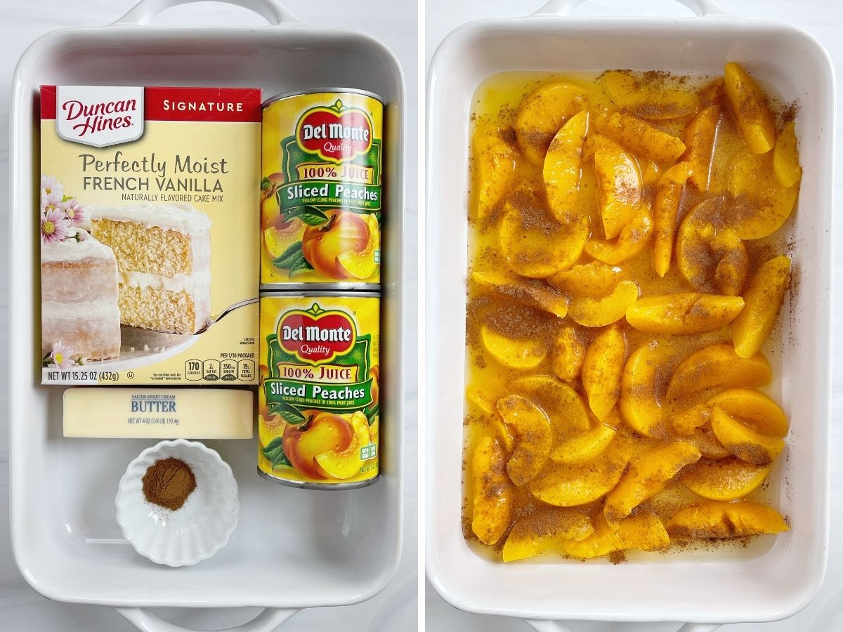 How to make peach dump cake with step by step pictures.
