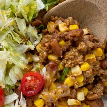 Taco Casserole is so quick & easy to make! No chopping required and it uses easy & convenient canned ingredients, ground beef, and fresh taco toppings.