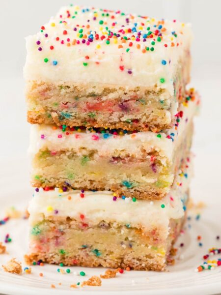 Stack of funfetti cookie bars