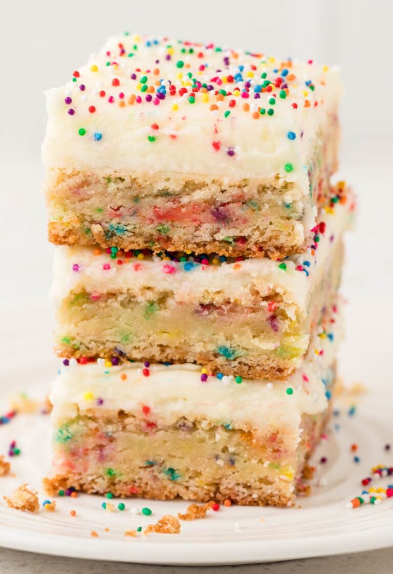 Stack of funfetti cookie bars