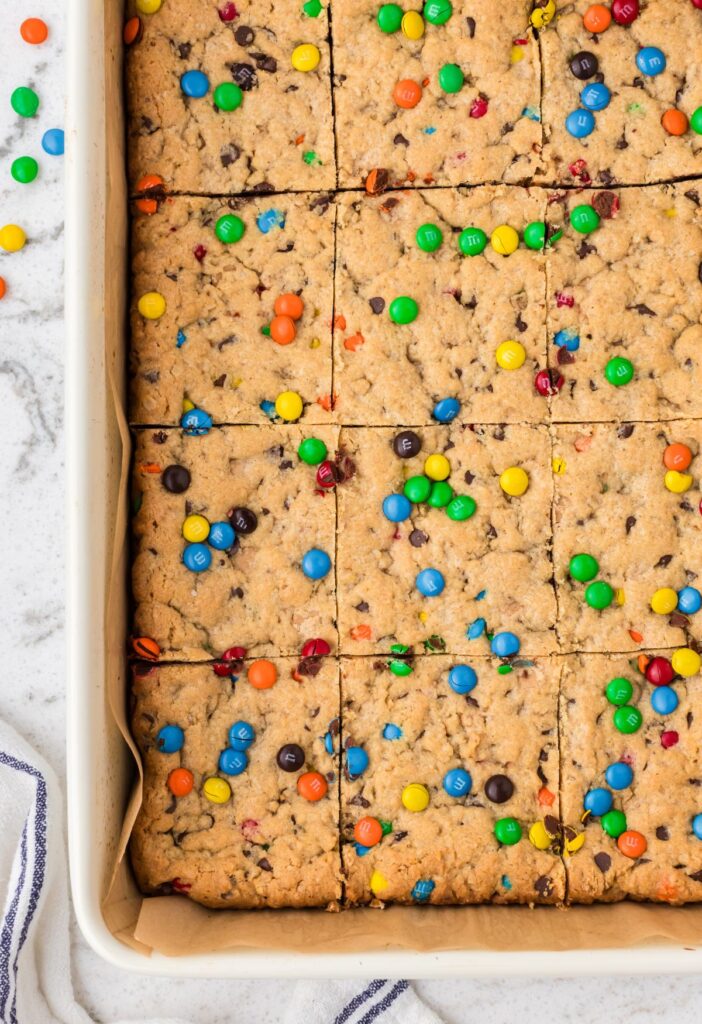 Cookie bars inside the pan