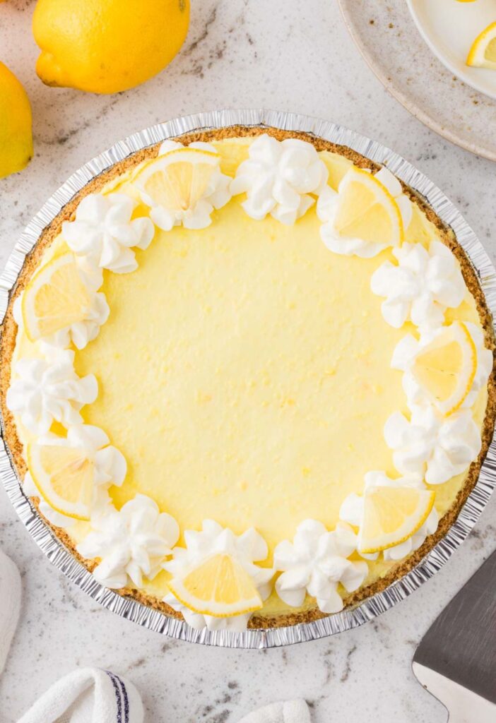 Top view of the whole no bake lemon pie