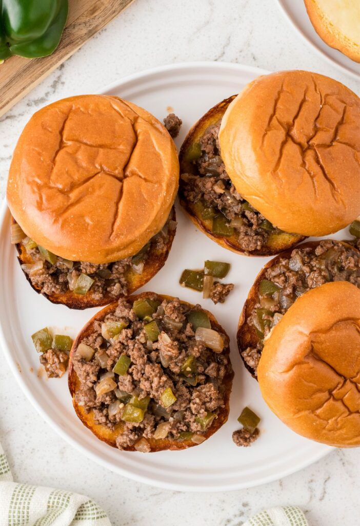 A plate of four sloppy joes