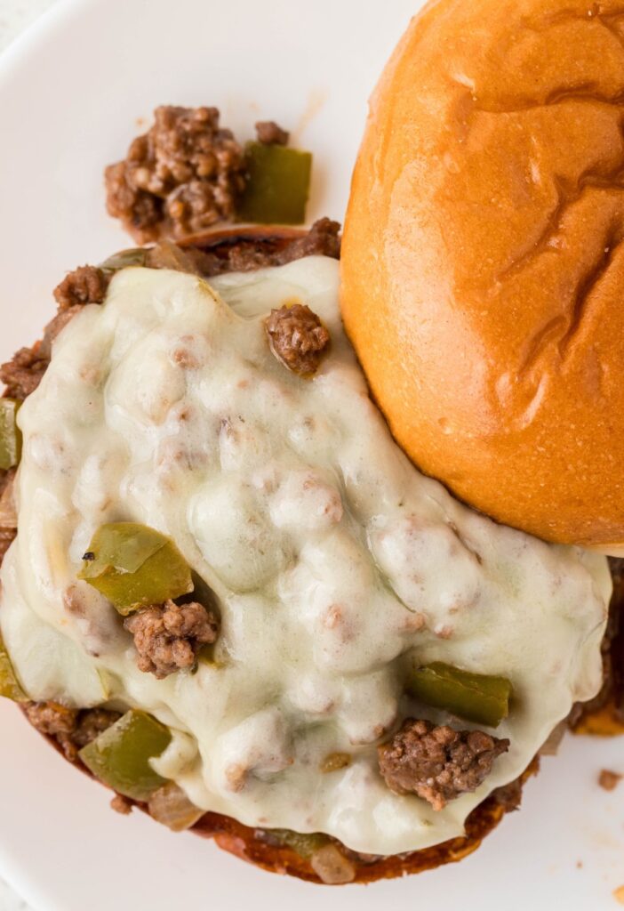 A sloppy Joe with melted cheese