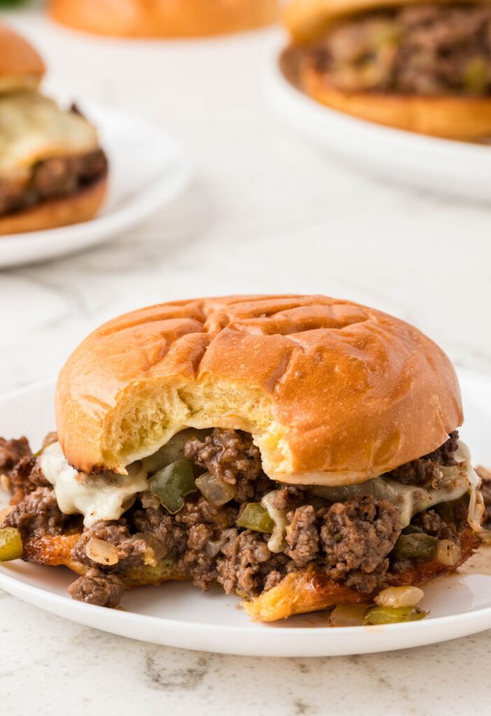 A sloppy Joe with a bite out of the front