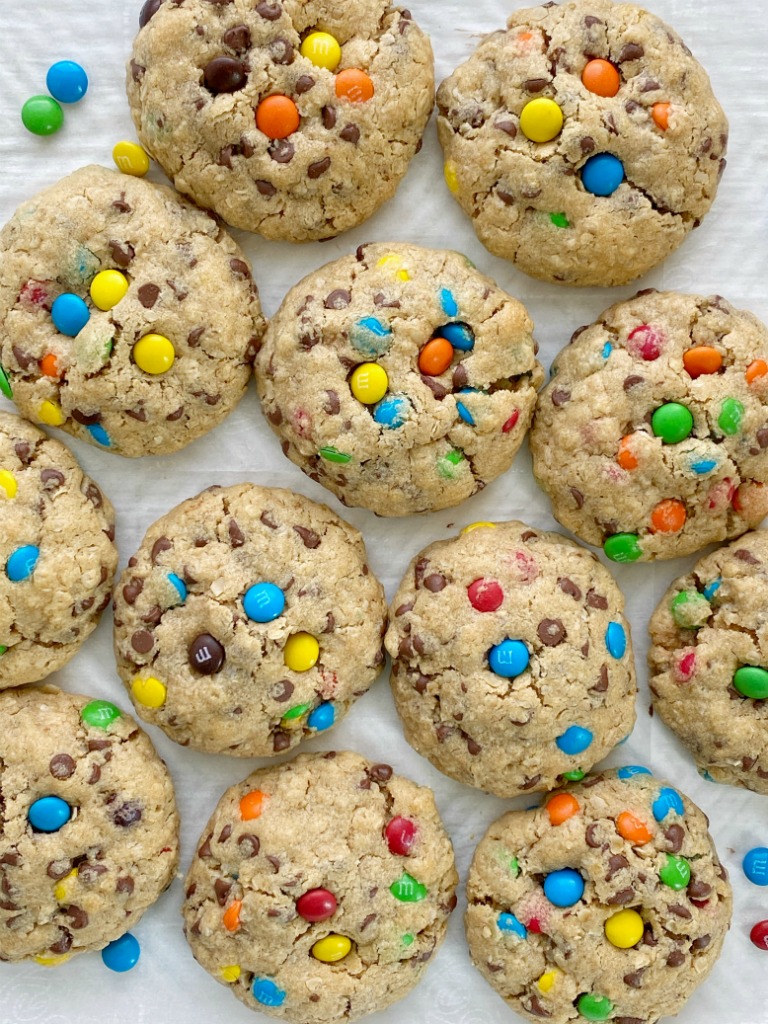 Reese's Stuffed Monster Cookies are monster cookies loaded with oats, peanut butter, chocolate chips, m&m's and stuffed with a Reese's miniature in the center! So soft, thick, chewy, and just the best cookie ever. 