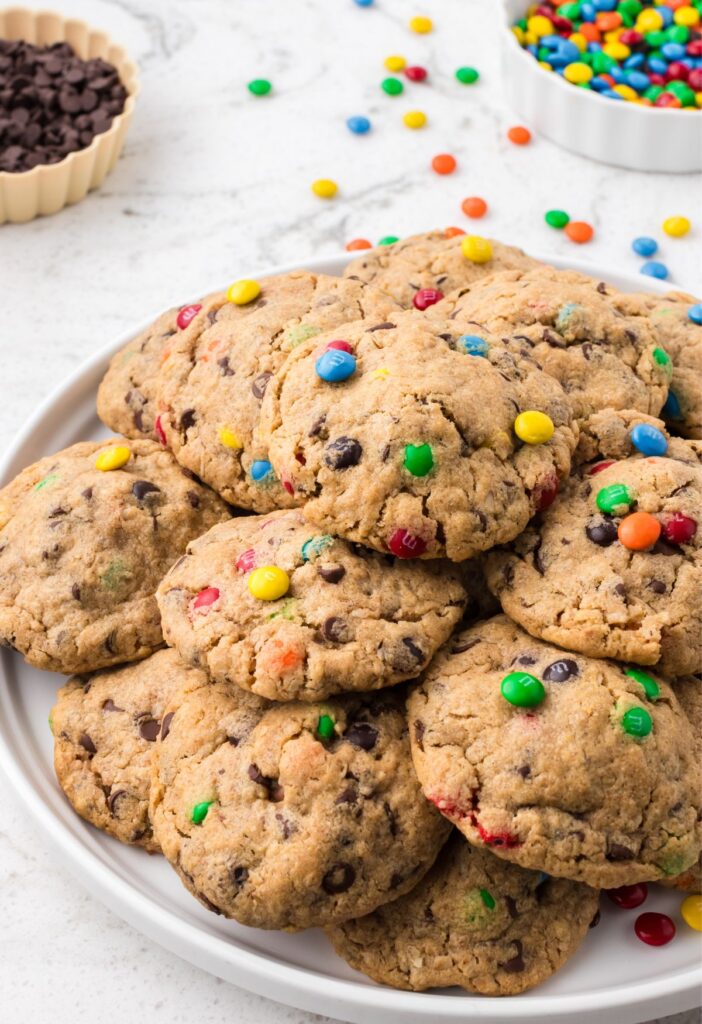 Plate of monster cookies with m&m's