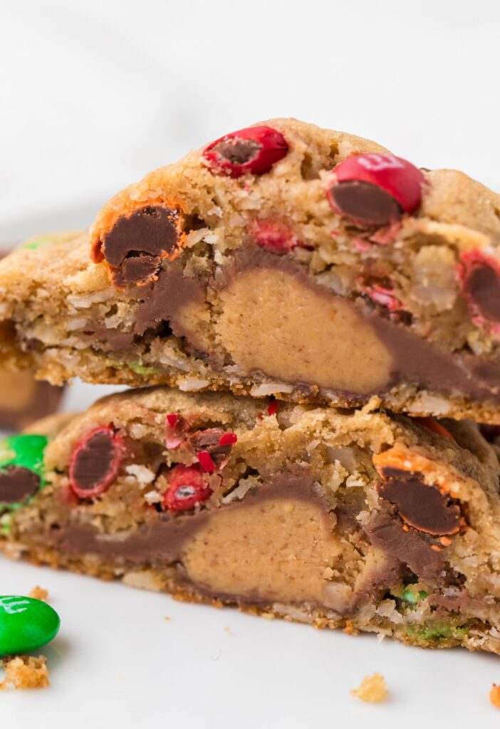 A cookie cut in half to see the center of it
