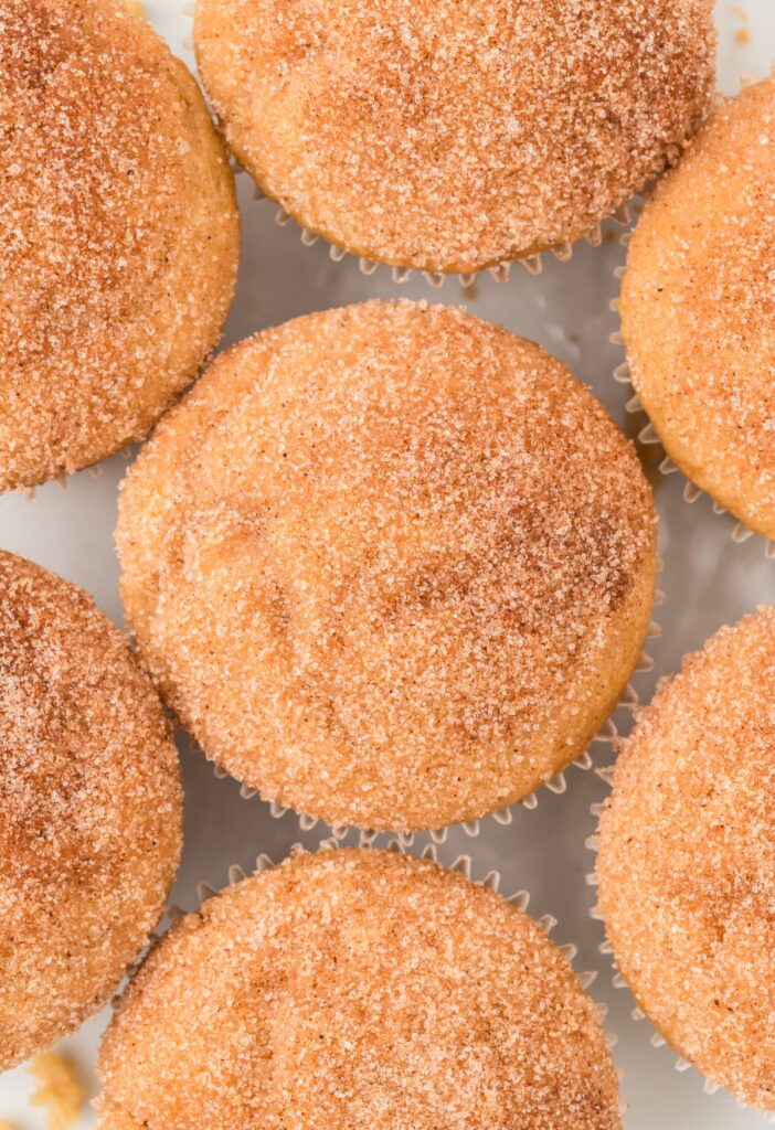 Top view of the cinnamon sugar topping on the muffins.