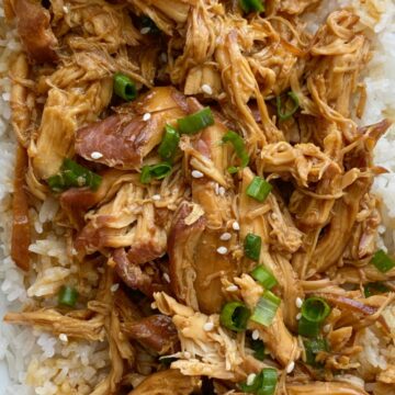 Hawaiian Teriyaki Chicken is made in the slow cooker with only 5 ingredients + chicken! A homemade sweet Hawaiian teriyaki sauce cooks with chicken. Sere over coconut rice for the best dinner!