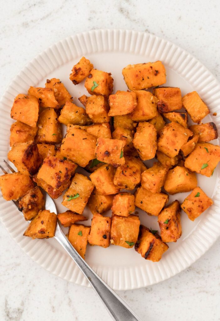 Serving of the side dish with a fork. 