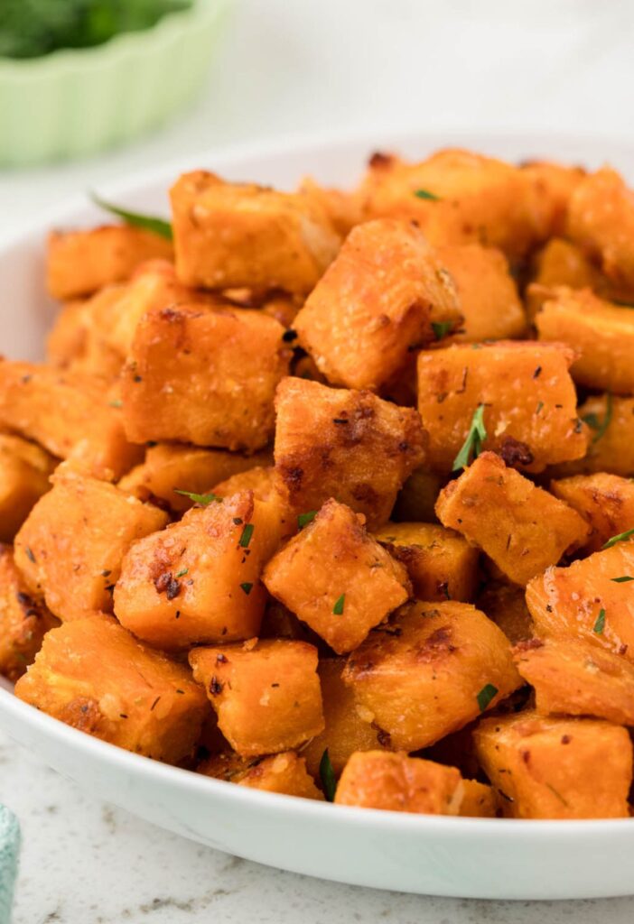 Sweet potatoes inside a white bowl
