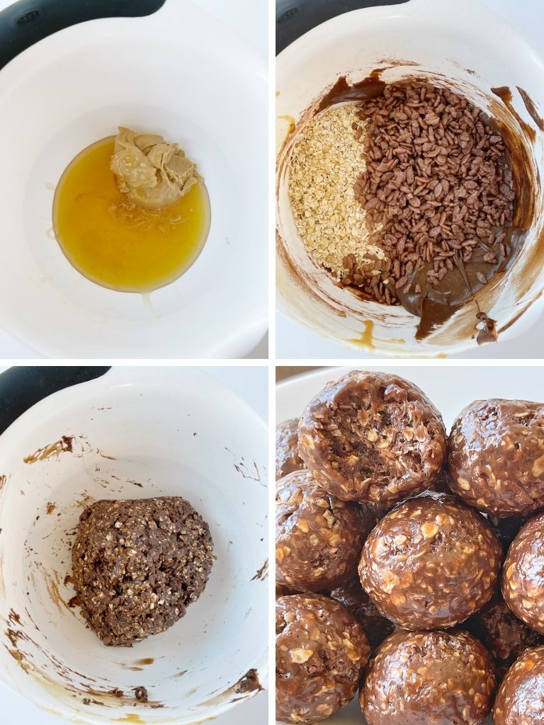 How to make chocolate peanut butter granola bites with step-by-step picture instructions.