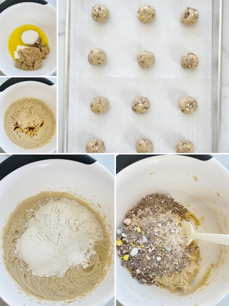 Step-by-step picture instructions on how to make Cadbury mini egg cookies.