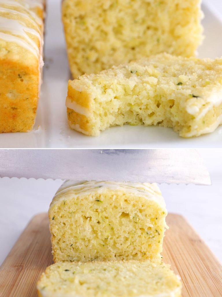 Two picture collage of lemon zucchini bread. 