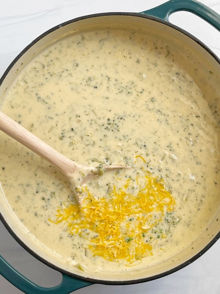 Broccoli and cheese soup with velveeta cheese.