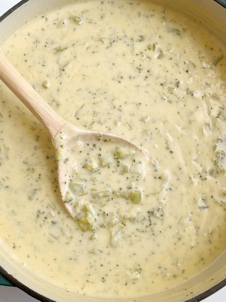 Broccoli soup recipe made with velveeta cheese.