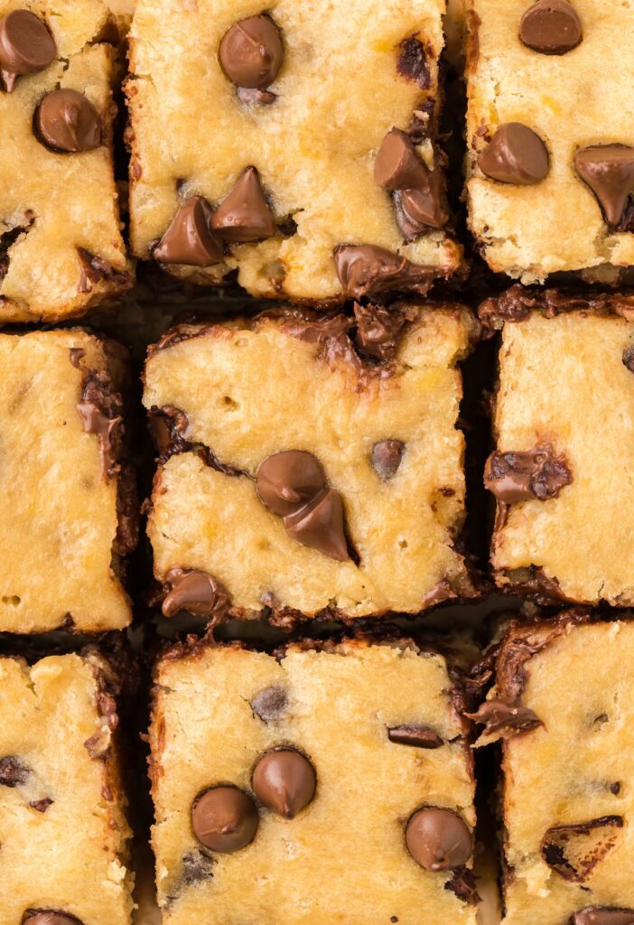 A square of banana bars with chocolate chips