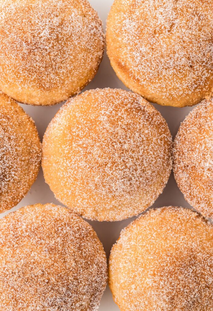Top view of the cinnamon sugar coated muffins.